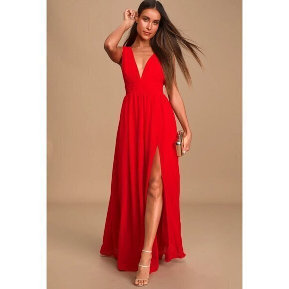 Lulu's Heavenly Hues Red Maxi Dress Wedding Bridesmaid Formal Size XS NWT